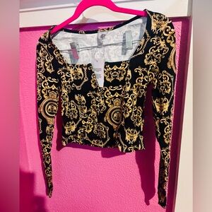 ASOS Black and Gold Baroque Square-Neck Crop Top NWT 2